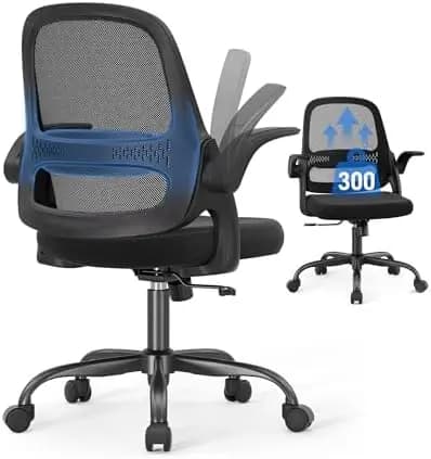 Ergonomic Mesh Office Chair for Home Office, Flip-Up Arms, Breathable Mesh Back & Thick Seat Cushion, Swivel Rolling