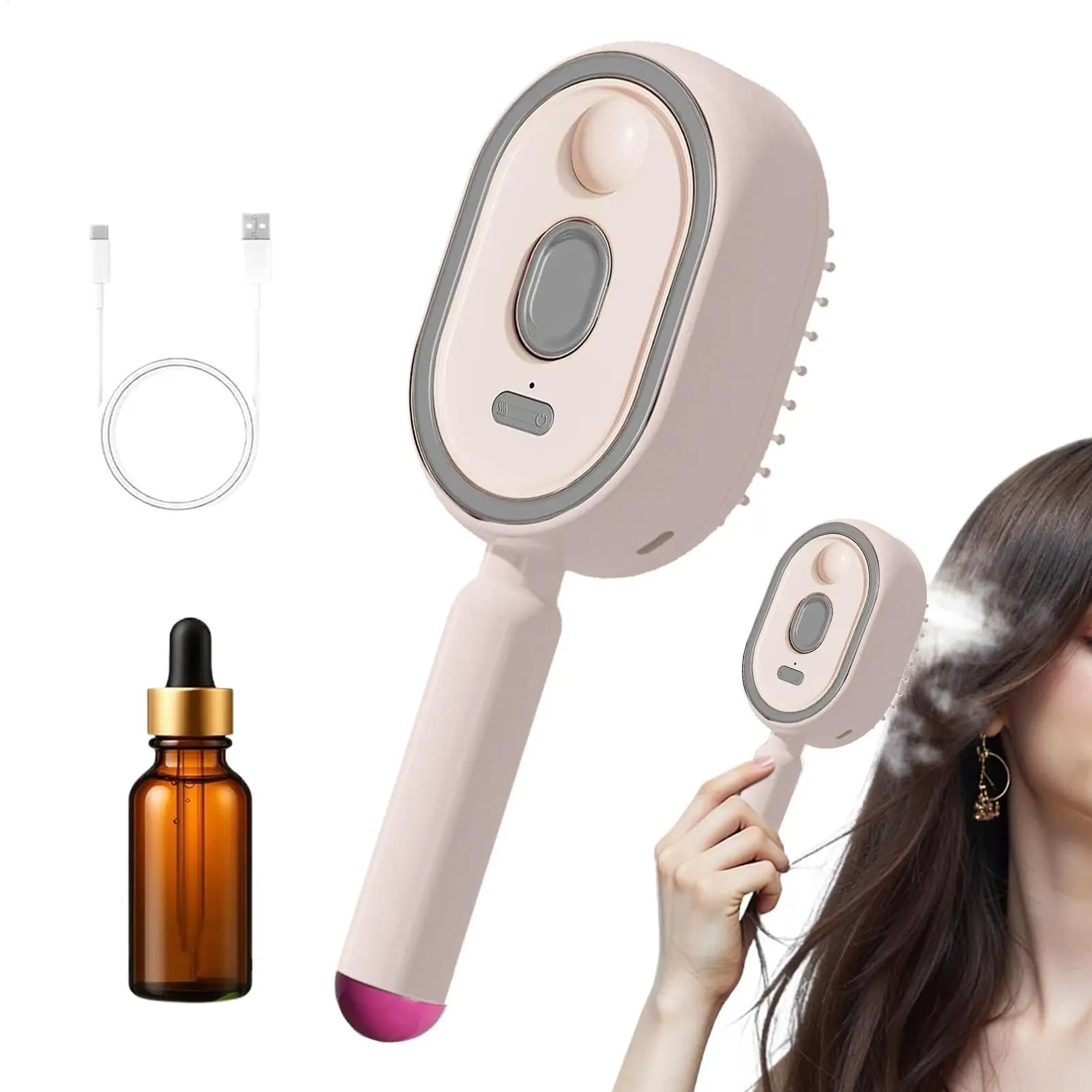 Spazzola a Vapore Ricaricabile in ABS con Dosatore Olio, Pettine Districante Portatile, Strumento per lo Styling dei Capelli