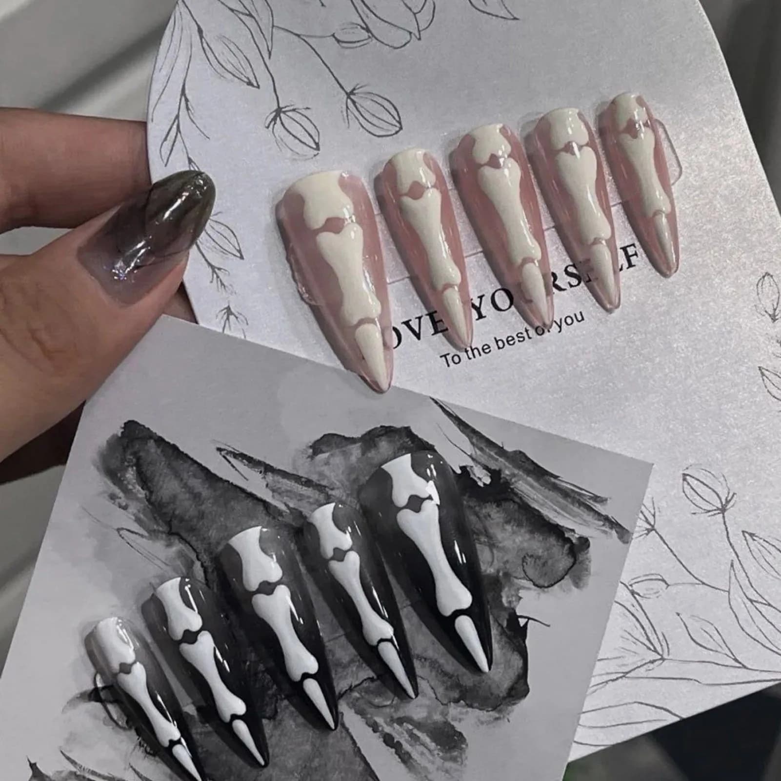 Handamde Halloween Style unghie finte gradiente Cat Claw Bone Press On Nails indossabile Long Stiletto False Nail Tips For Cool Girls