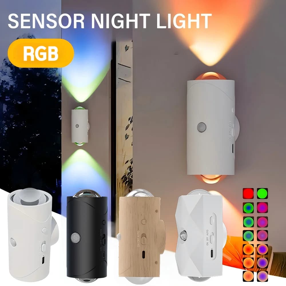 Luce notturna a LED intelligente con sensore di movimento e gradiente RGB - Lampada da gradino magnetica ricaricabile tramite USB per ingresso/comodino/armadio, 1500 mAh