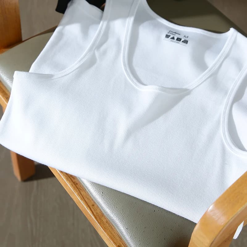 Combed Quality Men's Summer Sportswear Casual Simple Sweat Vest Shoulder Trendy round Neck Knitted Color Non-Stick to Body