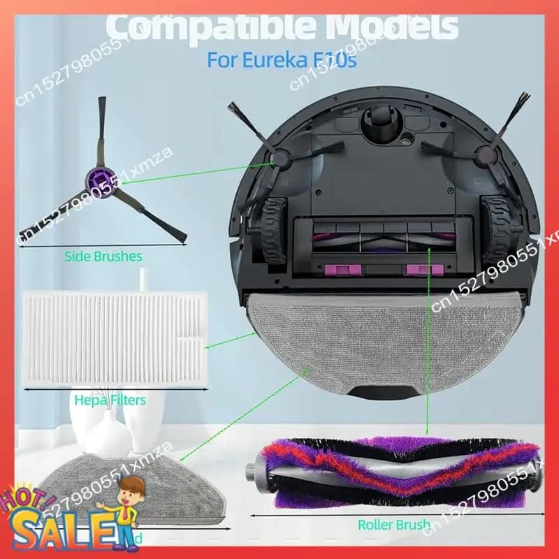 ABCL Kit di accessori per parti di ricambio per aspirapolvere robot Eureka E10s Spazzola laterale principale Filtri Hepa Mop Pad