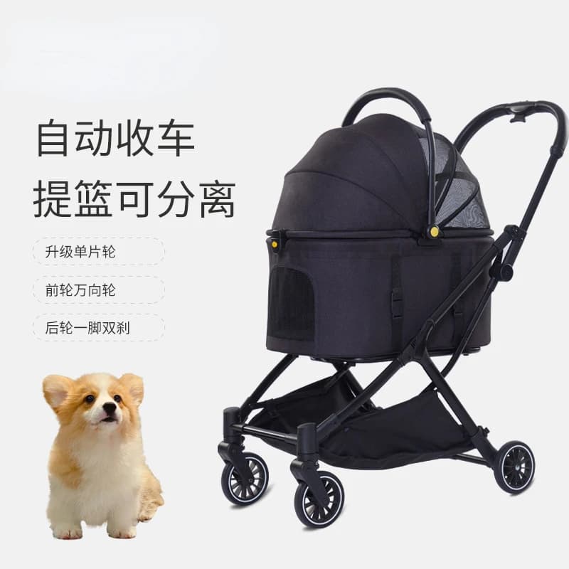 passeggino per animali domestici Carrello per animali da esterno Carrello pieghevole in metallo a quattro ruote Carrello per animali separabile portatile a doppio strato per uso esterno