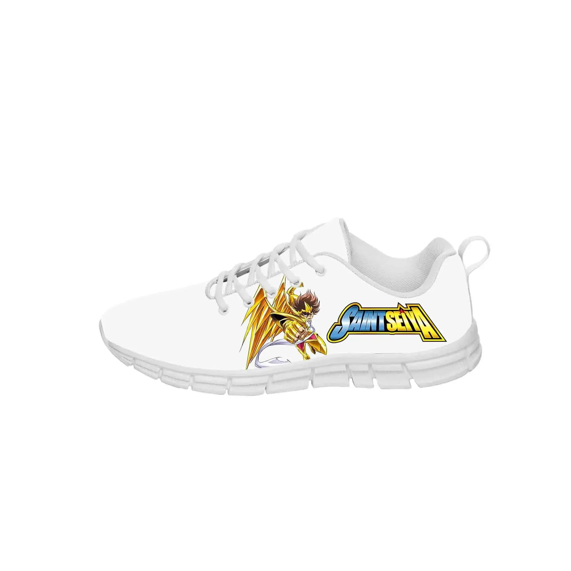 Scarpe da ginnastica Anime Saint Seiya per uomo, donna, adolescente, scarpe da corsa in tela casual alla moda, scarpe leggere stampate in 3D bianche