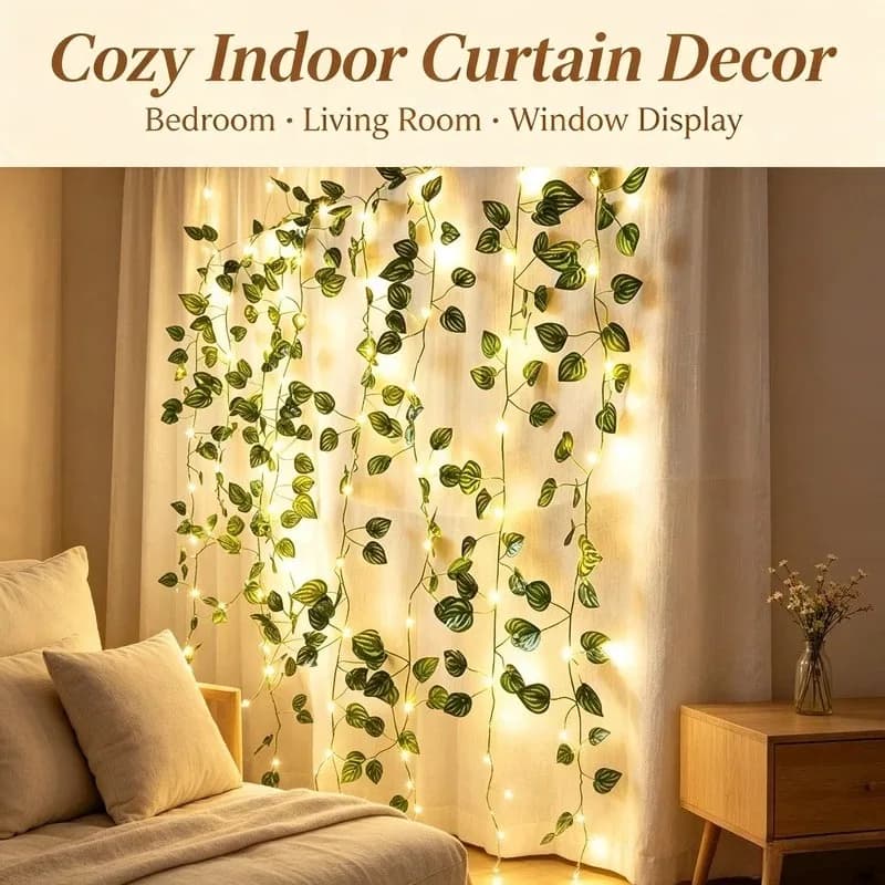 2M Artificial Leaf LED String Lights, 20 LED Battery Operated Flower Garland Fairy Lights for Party Garden Decor