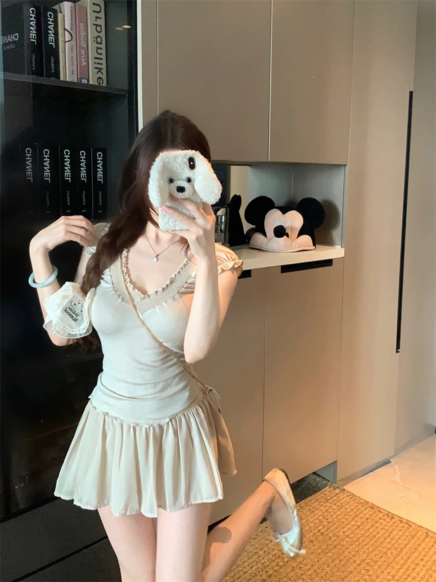 Sexy Lace Trim Knitted Set High Waist Slimming Half Skirt Two Piece Set Women's Fashion Korean Style Short Sleeve V Neck