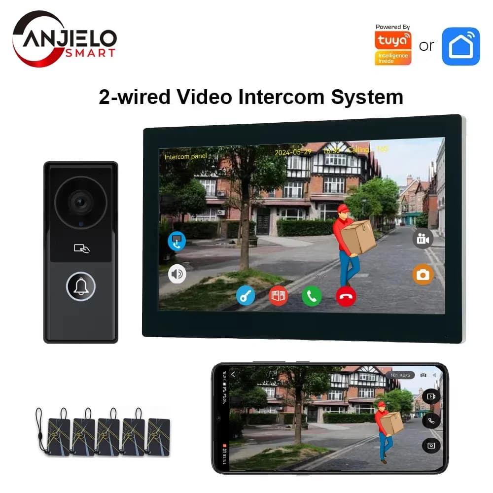 ANJIELO Sistema videocitofonico con campanello a 2 fili per supporto citofono in metallo domestico Telecamera IP Tuya Smart 1080P