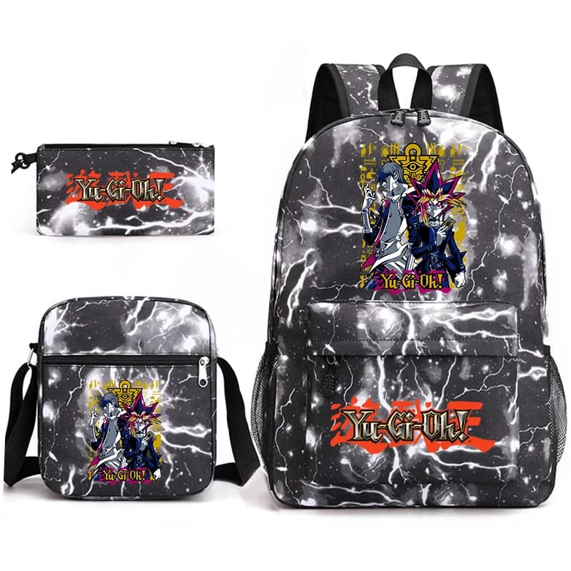 Yu-Gi-Oh! Anime Printed 3-Piece School Bag Set Backpack Shoulder Bag Pencil Case for Kids Teens Lightweight Casual Daypack