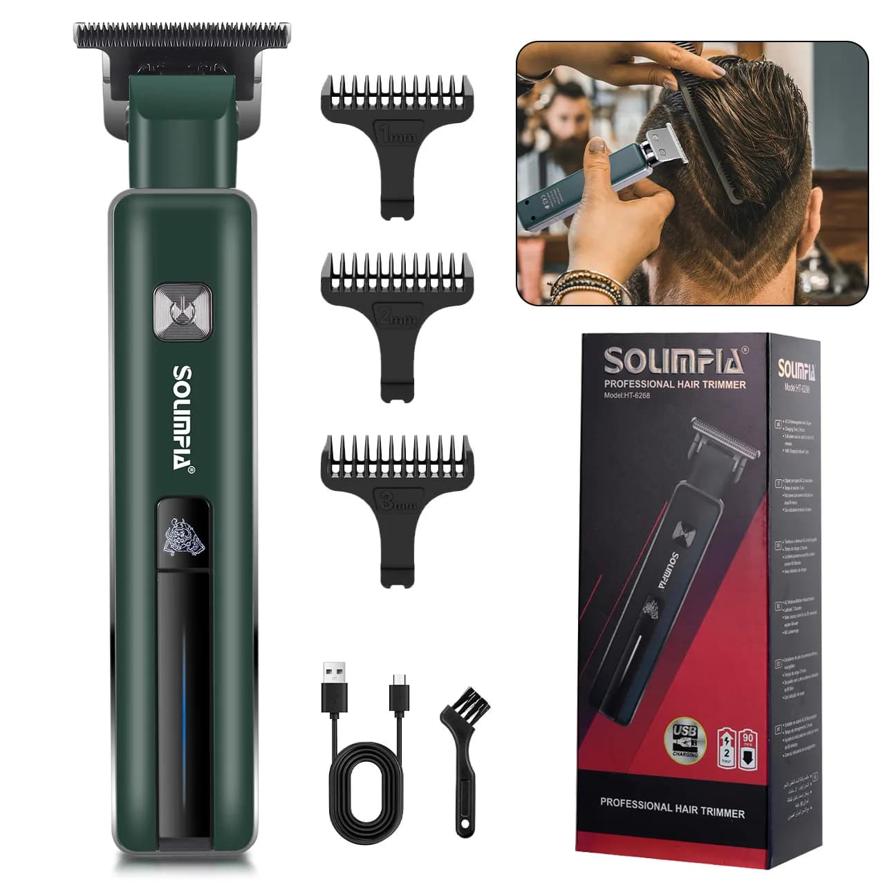 Solimpia USB Charging T-Type Electric Hair Trimmer Professional Hair Salon Gradient Carving Hair Shaver Hairdressing Hair Cutter