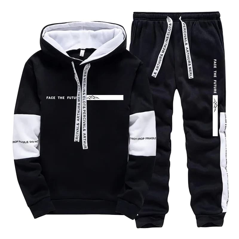 2026 Men's Tracksuit Casual Hooded Sweatshirts Sweatpants Outdoors Sports Jogging Clothes Black White Mix and Match Hoodie Pants
