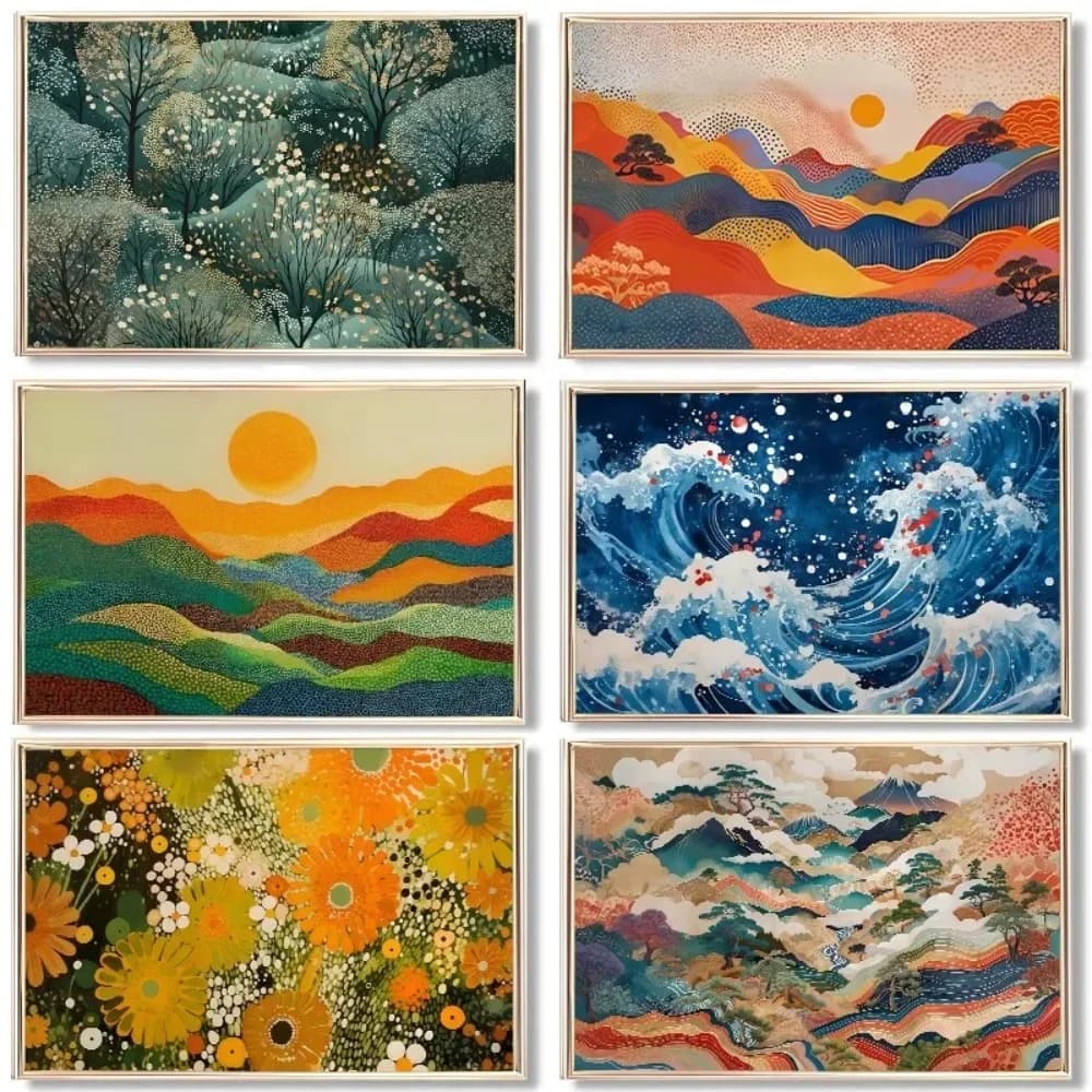 Japanese Nature Landscape Poster Abstract Colorful Canvas Painting Wall Art Museum Living Room Home Decor