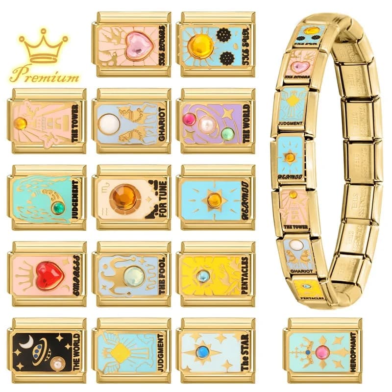 Premium 2026 New Original Golden Tarot Cards DIY Italian Charm Bracelet Stainless Steel Jewelry Making DIY Gift Dropshipping