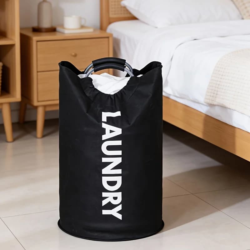 Black Laundry Bag With Handles 28 Inch Tall Collapsible Clothes Hamper For Bedroom Closet Travel Storage Fridge Basket Box