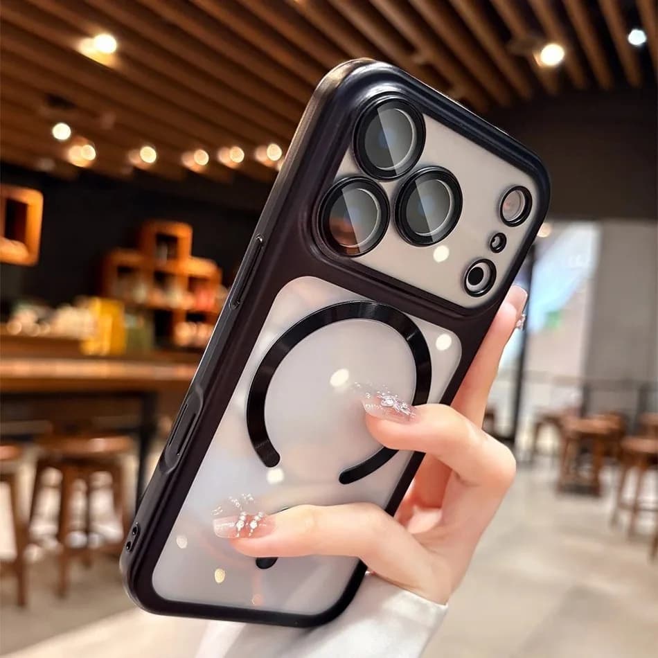 Luxury Plating Clear Phone Case for iPhone 17 16 15 Pro Max 17Pro Ultra Thin Magnetic Hard Cases for iPhone17 16 Pro Max Cover