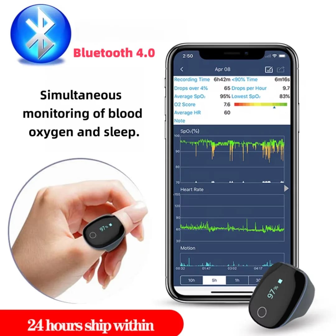 Sleep data recording, oxygen saturation monitor in blood anti-russation, Bluetooth pulse oximeter, night apnea alarm pulse oximeter