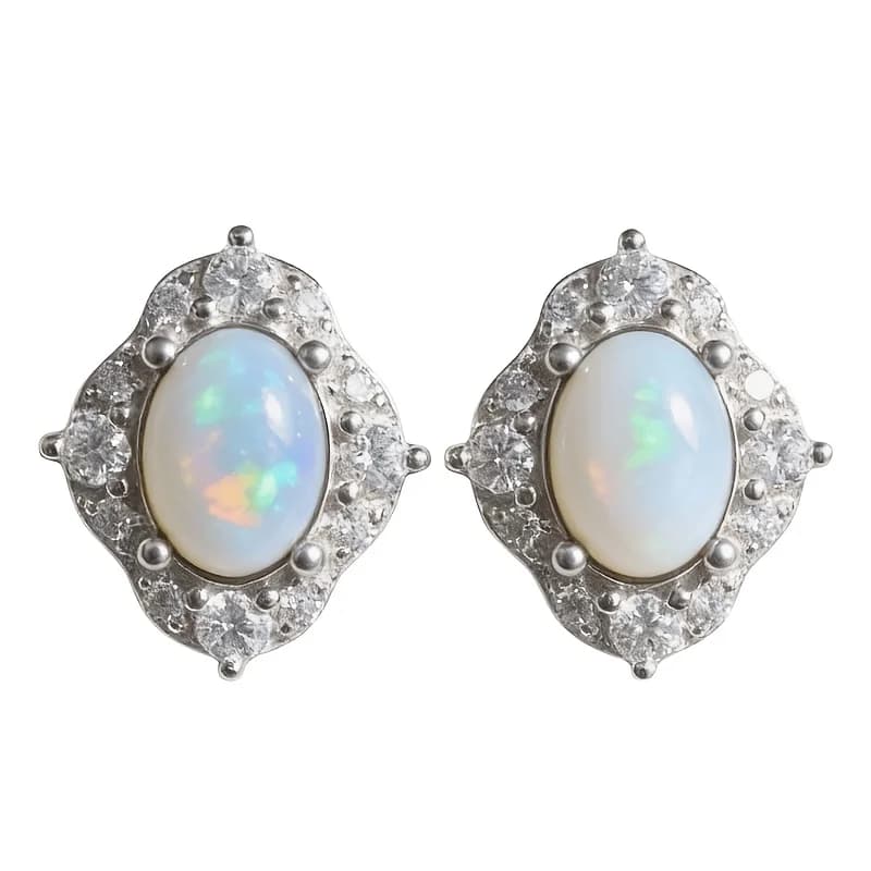 1Pair 5×7mm Natural Opal S925 Sterling Silver Stud Earrings | Y2K style | Black Friday, Thanksgiving, Christmas Gifts 025