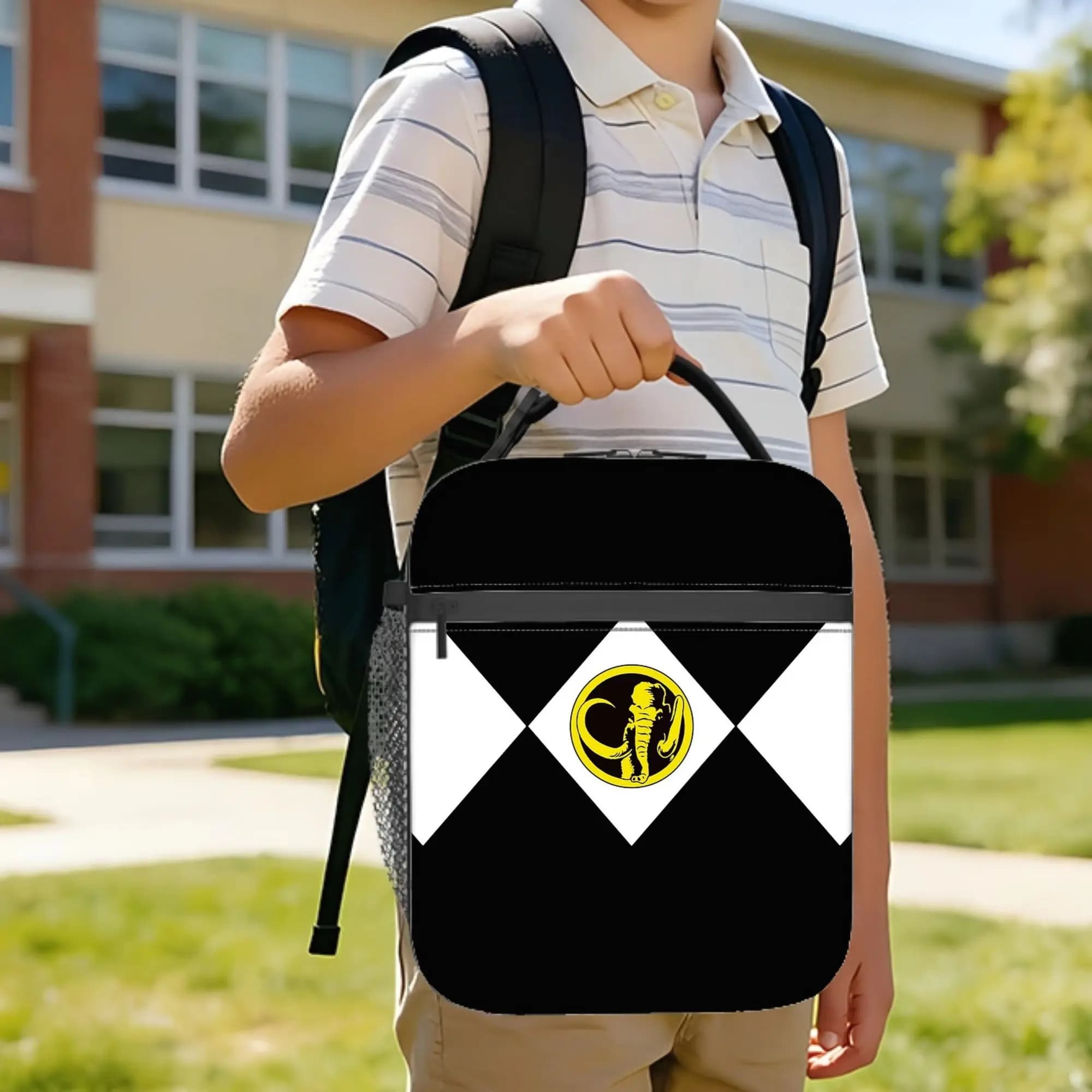 MMPR Black Ranger con borsa termica per il pranzo, borsa termica riutilizzabile, contenitore per il pranzo, borsa per il pranzo Power Rangers per uomo