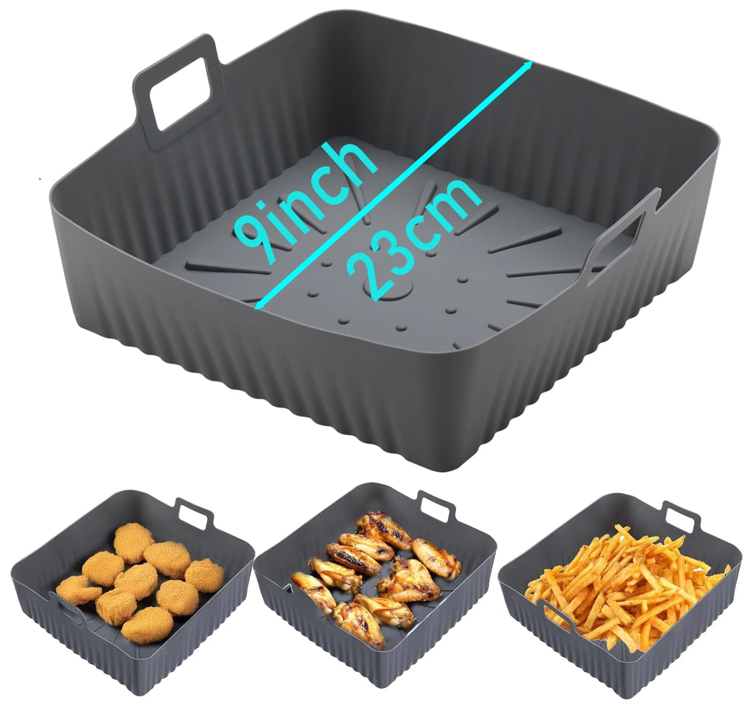 23 cm large square silicone 9 inch air frying machine for reusable tray basket for 6 to 8QT silicone air fryer for Ninja air fryer
