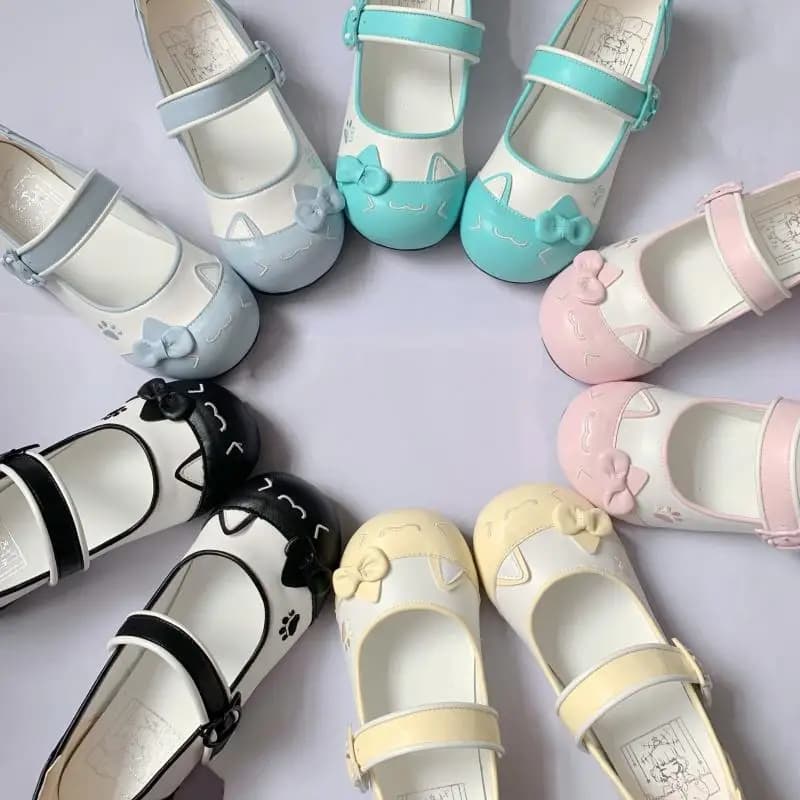 Scarpe Lolita da donna giapponesi Scarpe Mary Jane a testa tonda con fiocco semplice e carino Fibbia con una sola parola con appartamenti con schema dei colori per ragazza carina