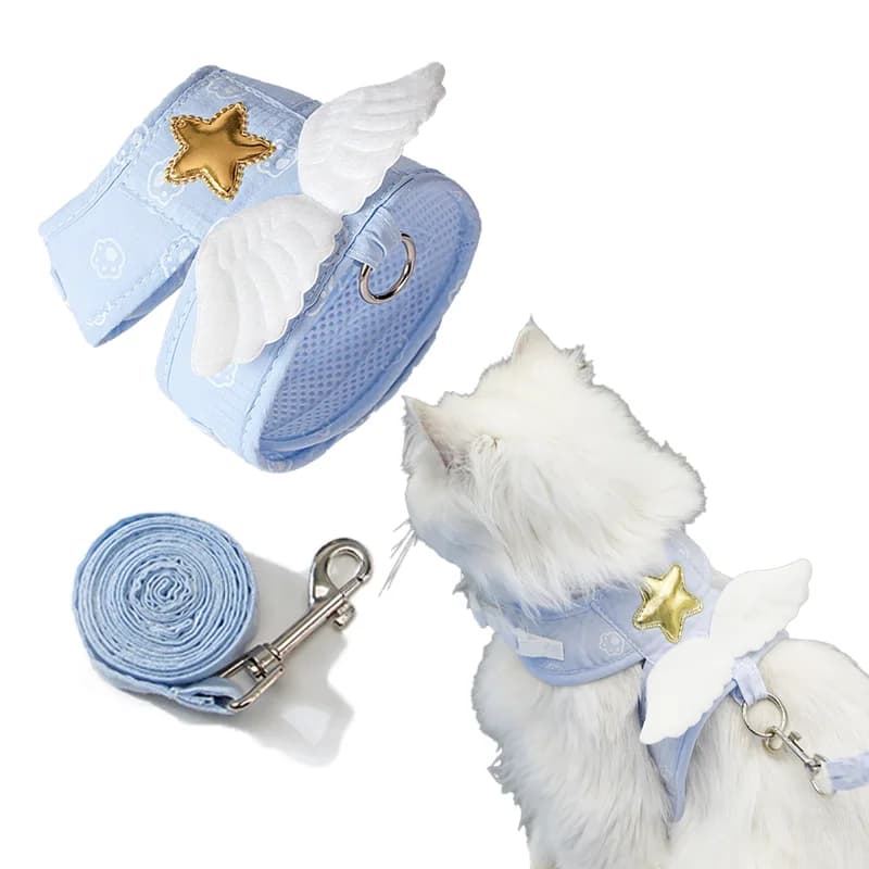 Pettorina per gilet con ala d'angelo per animali domestici con guinzaglio Kawaii personalizzata per accessori per collane con imbracatura per cani e gatti Guinzaglio per gatti 4 stagioni