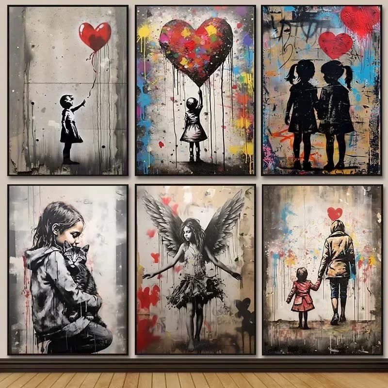 Banksy Graffiti Boy Girl with Balloon on Canvas Posters Prints Pop Street Wall Art Painting for Living Room Home Decor Cuadro