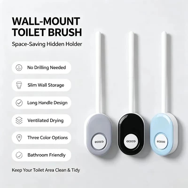 Ecoco Toilet Brush Wall Mounted No Punching Toilet Cleaning Brush Soft Hair Silicone Home Cleaner Toilets Bathroom Accessories