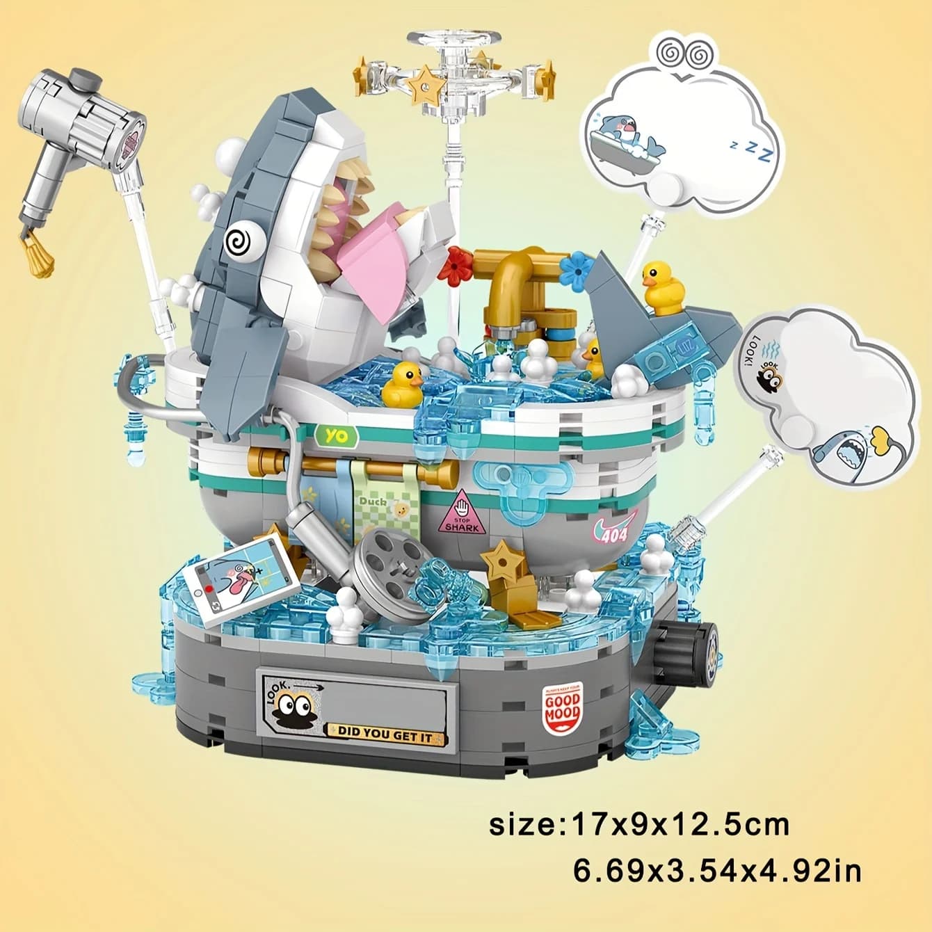 769 Pezzi Nuovo Set di Blocchi da Costruzione a Forma di Squalo che si Lava e Squalo Dormiente, Decorazione per la Casa, Regalo di Capodanno, Regalo Educativo