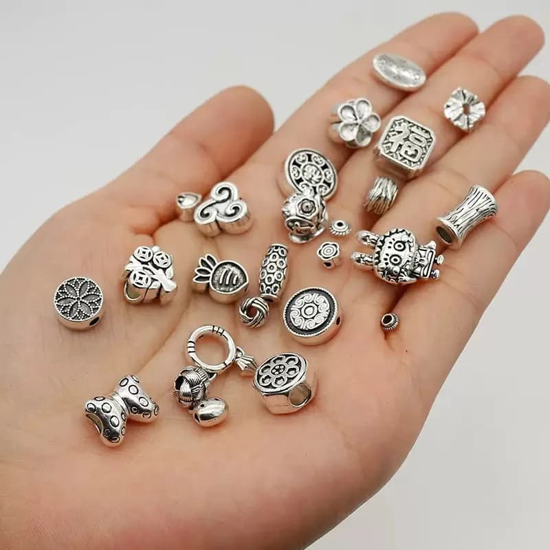 Q162 National Silver Beads with Passing Hole, Old Style, for Bracciali e Corde Intrecciate, Alloy Separators, DIY Accessories