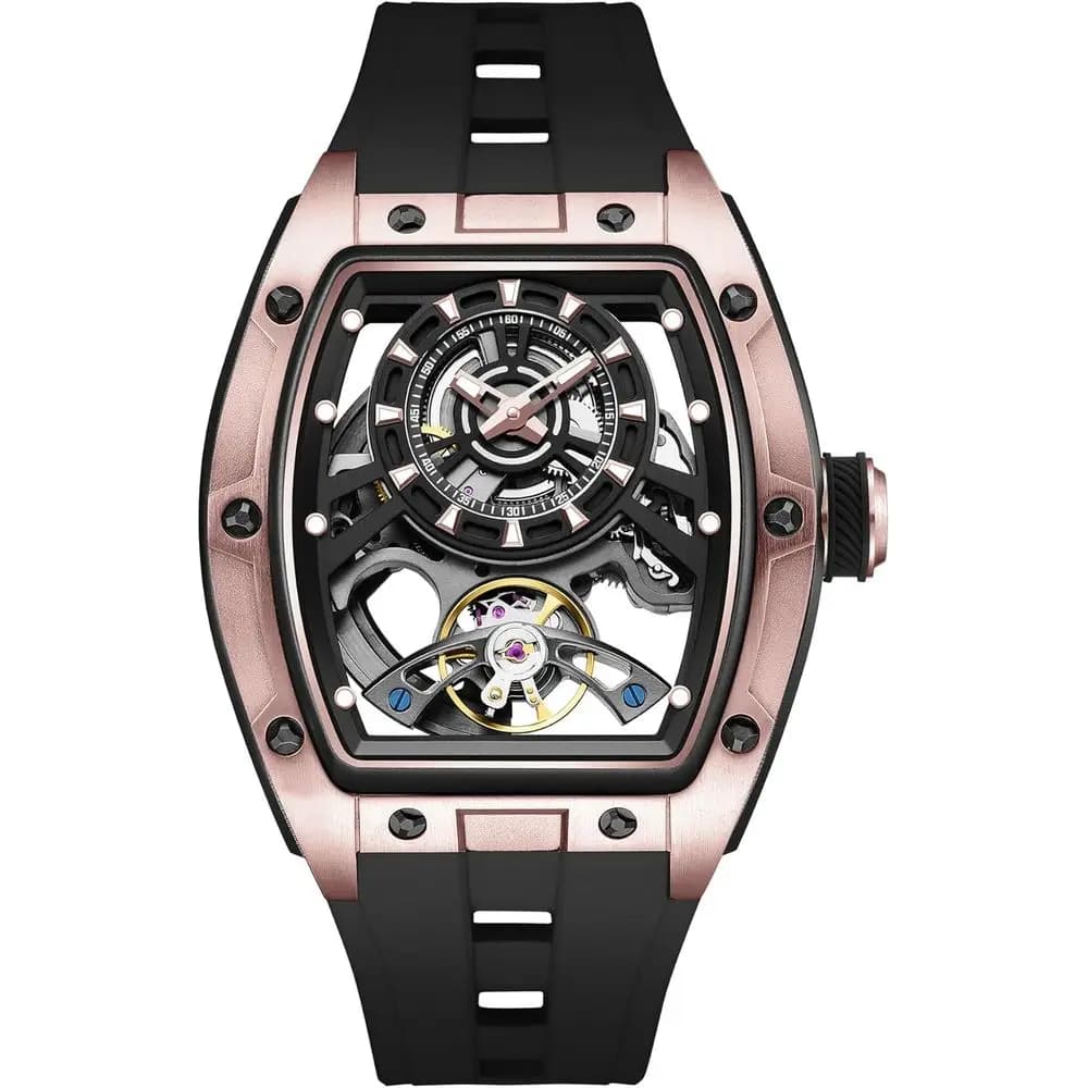 Men's Automatic Paras Crown Watch, 50M Waterproof Luxury Mechanical Wrist Watch with Stainless Steel Case and Silicone Strap