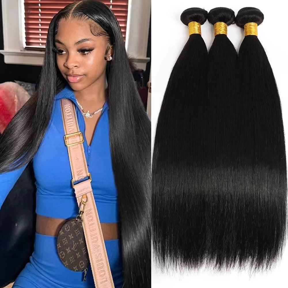 Extensions of Human Hair Straight Brasilians Remy, 1/3/4 Pieces, Natural Black Color
