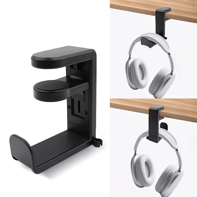 Under the desktop, this hole-free headphone stand can rotate 360 degrees. This headphone stand is a storage type