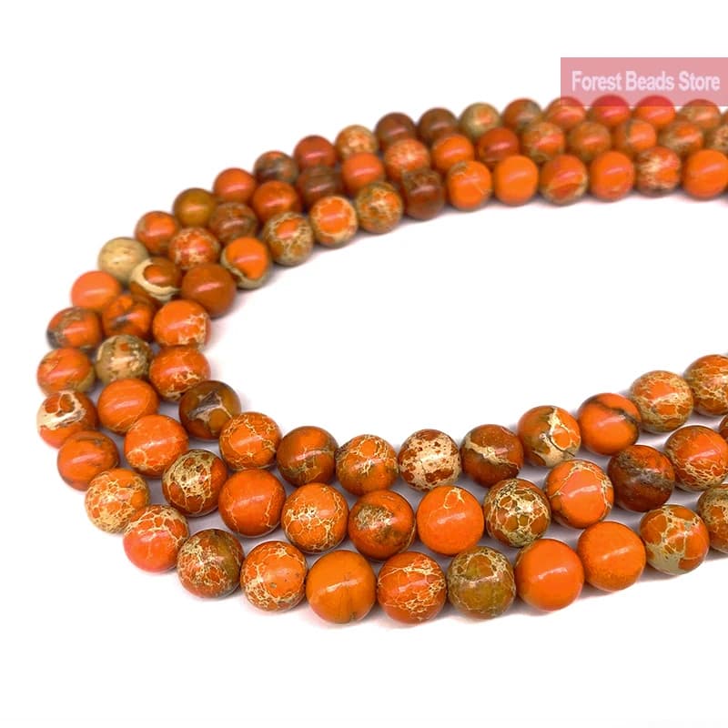Naturale Arancione Mare Sedimenti Turchese Diaspro Imperiale Pietra Preziosa Perline Rotonde Bracciale Fai Da Te per la Creazione di Gioielli 15 "Strand 6 8 10MM
