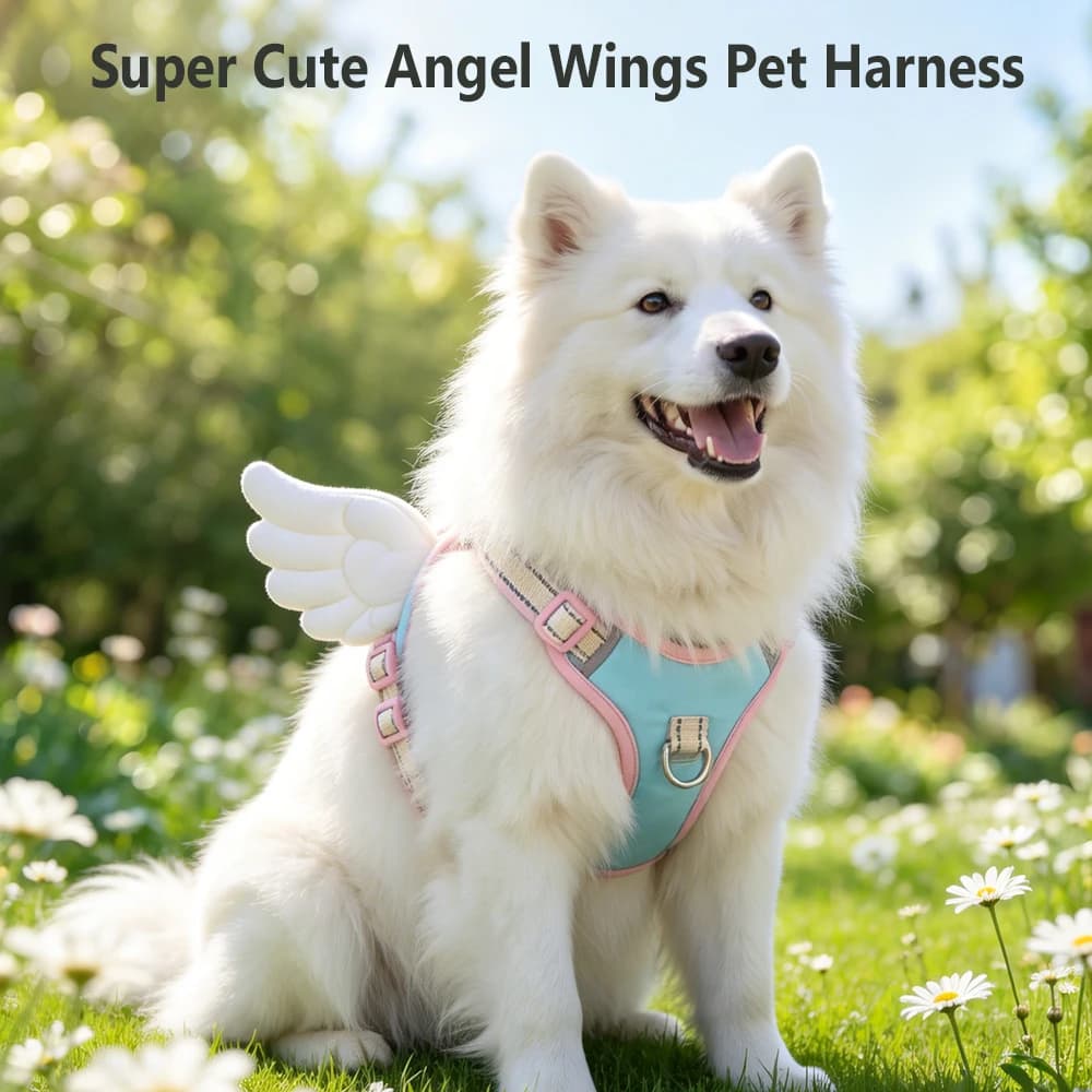 Cartoon Bee Angel Wings Shaped Big Dog Harness with 3D Wings Soft Comfortable Puppy Vest for Daily Walking