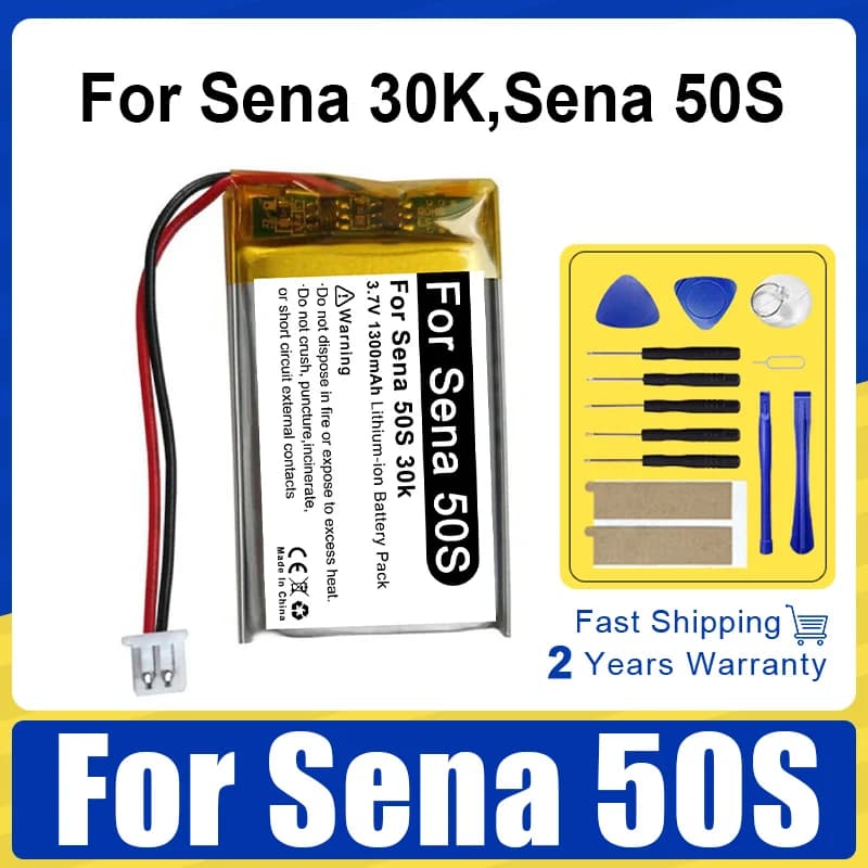 1300mAh Sostituisci la batteria per Sena 30K,Sena 50S, Sena 50S SP75 S7A-SP75 Auricolare Bluetooth per moto, citofono per casco + strumento