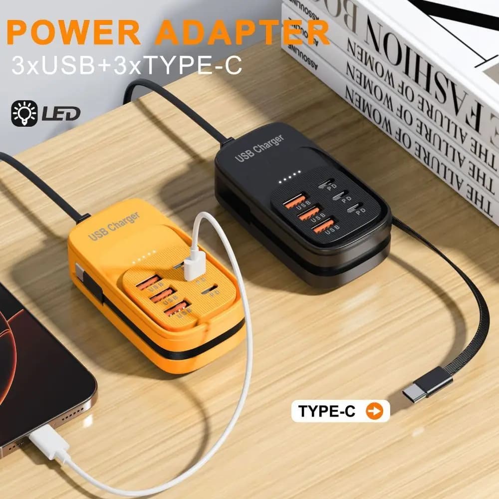 6 USB a USB Power Charger With Type C Cable 3 USB 3PD USB Phone Charger Adaptor Fast Charger EU/US/UK Plug Adapter USB Charger