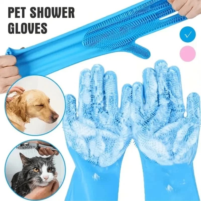 Guanti per la toelettatura di cani e gatti, in silicone, per il bagno, lo shampoo, la pulizia e il lavaggio, guanti multifunzionali