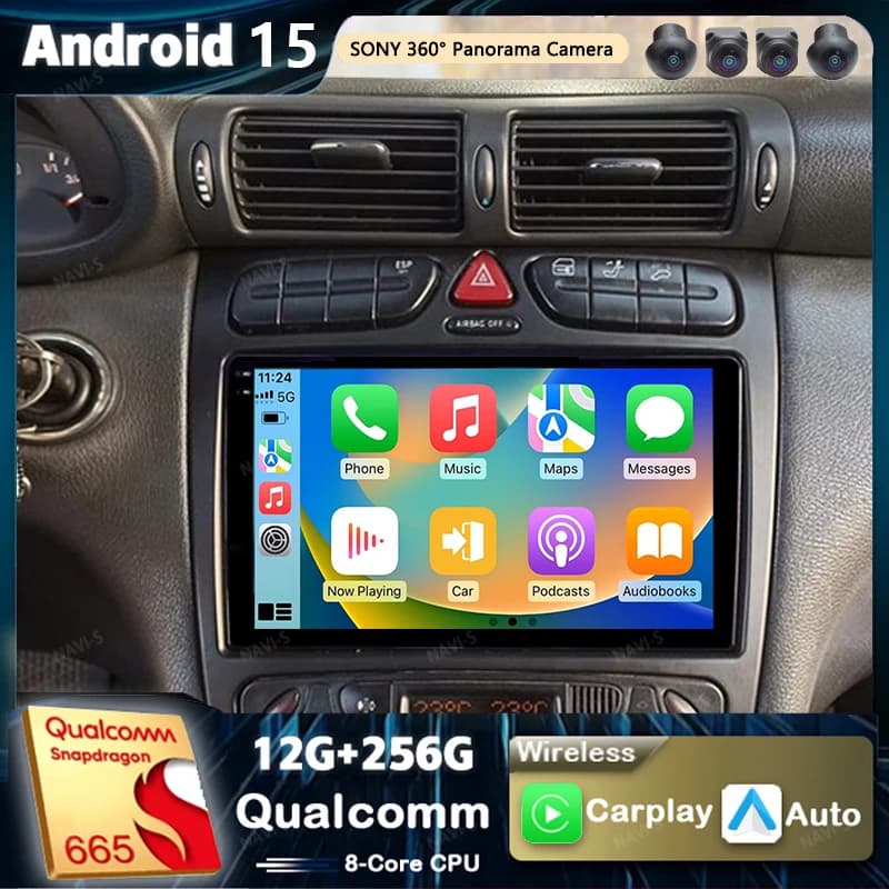 Android 15 Per Benz Classe C W203 2005-2009 C200 C230 C240 C320 C350 W209 2K Stereo Auto Radio Lettore Video Multimediale CarPlay Dsp