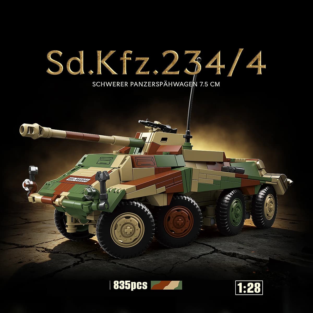835Pcs WWII Heavy Armored Reconnaissance Vehicle 234/4 [1:28] Educational Assembly Building Blocks Toy - Christmas Birthday Gift