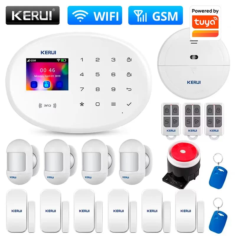 KERUI Protezione di sicurezza domestica Kit sistema di allarme WIFI GSM W202 Tuya Smart Support Alexa con rilevatore di movimento sensore di apertura porta