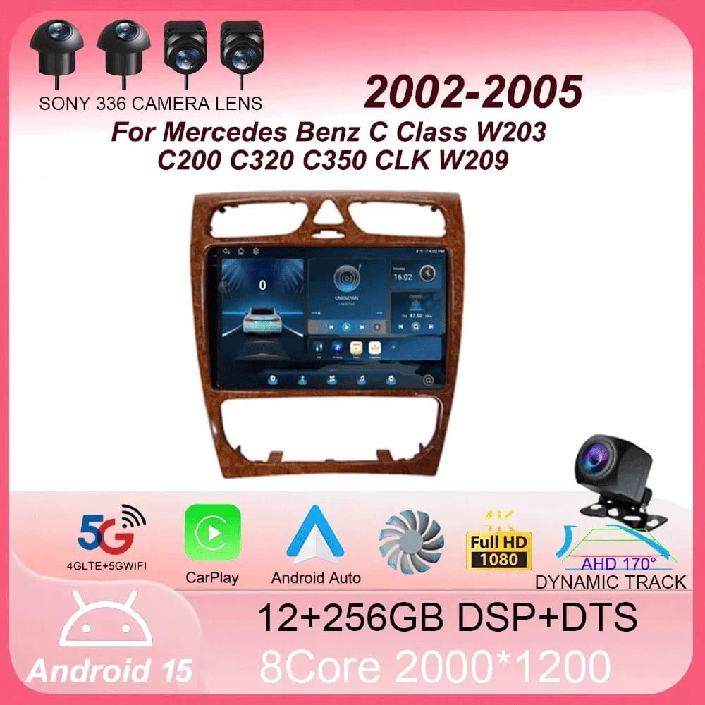 Autoradio Android 16 per Mercedes Benz Classe C W203 C200 C320 C350 CLK W209 2002 - 2005 Lettore Multimediale Stereo per Auto Senza DVD