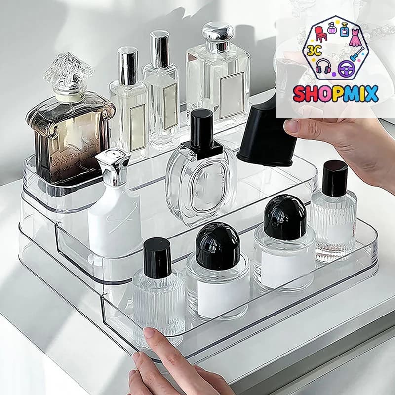 3 Level Table Display for Perfume, PET Cosmetic Organizer, Perfume Door, Doll Display, Kitchen Storage Organizer