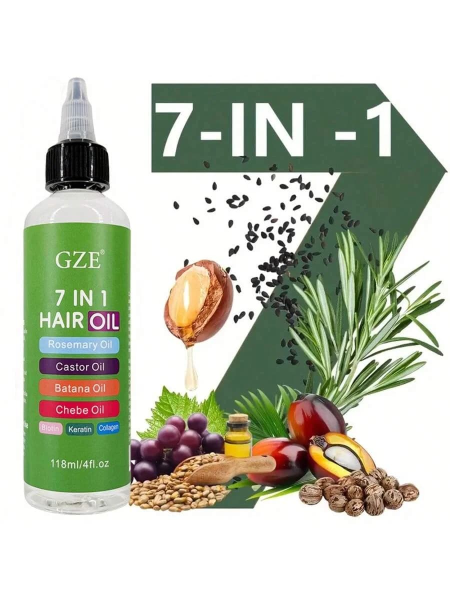 Hair oil 7 IN 1 enriched with rosemary oil Castor oil Bitch oil Chebe oil Biotin Keratin Collagen for strong hair, Sliding