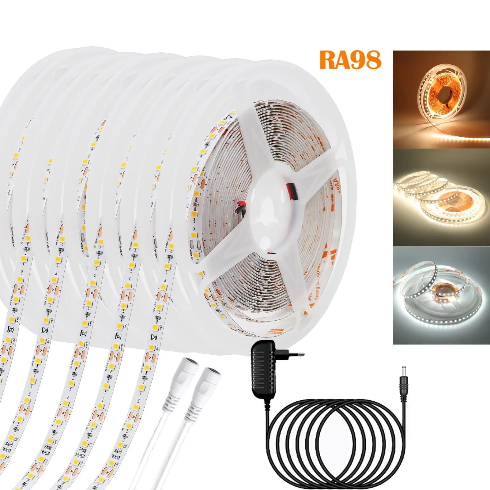 Ra98 Full Spectrum Led Strip Light 12V 2835 120LEDs/m Flexible Ribbon 8mm PCB Adhesive Led Tape 3000K 4000K 6000K Home Lighting
