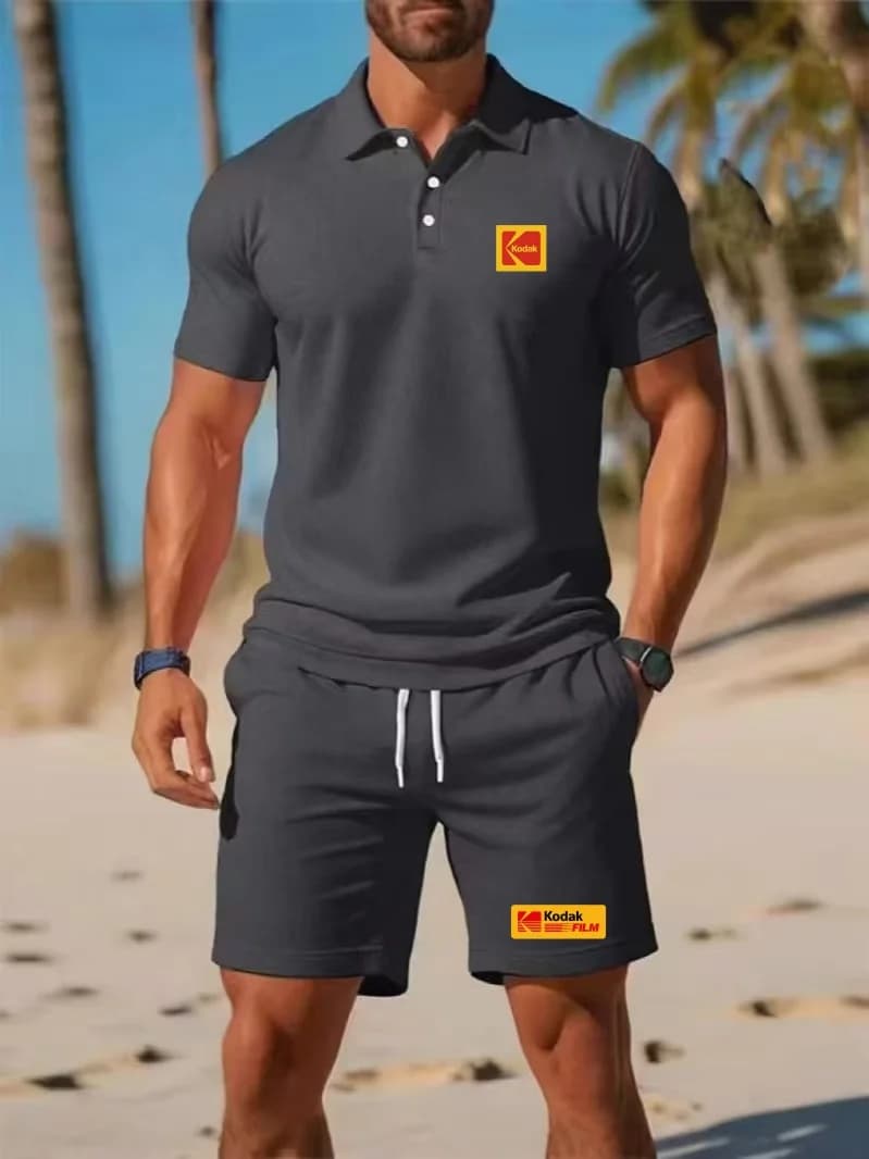 Kodak's new summer men's POLO shirt set, featuring photography, casual sports, versatile, slim-fitting, short-sleeved, and fashi