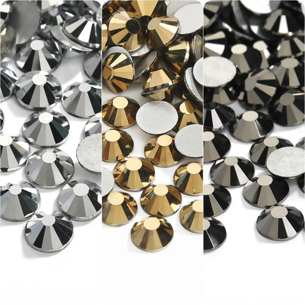 SS3-SS30 Ematite Oro Argento Vetro 3D Decorazioni per unghie artistiche Pendenti e ciondoli Strass con retro piatto Colla non hotfix Abito da sposa in cristallo 75
