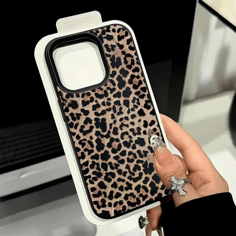Shockproof Black Leopard Lychee Texture Soft Phone Case For iPhone 17 Air 16 15 14 13 12 11 Pro Max X XS XR XS Plus 17 Pro Cover