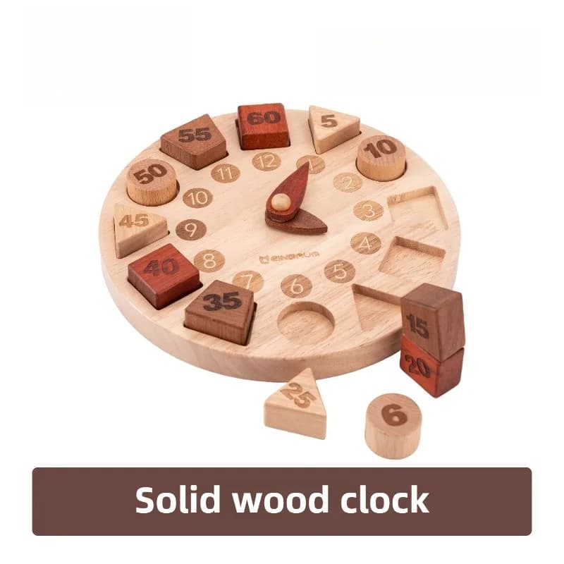 Orologio in legno massello Giochi educativi Orologio per bambini Giocattoli Forma di blocco digitale Orologi per bambini Orologi per l'apprendimento dell'illuminazione