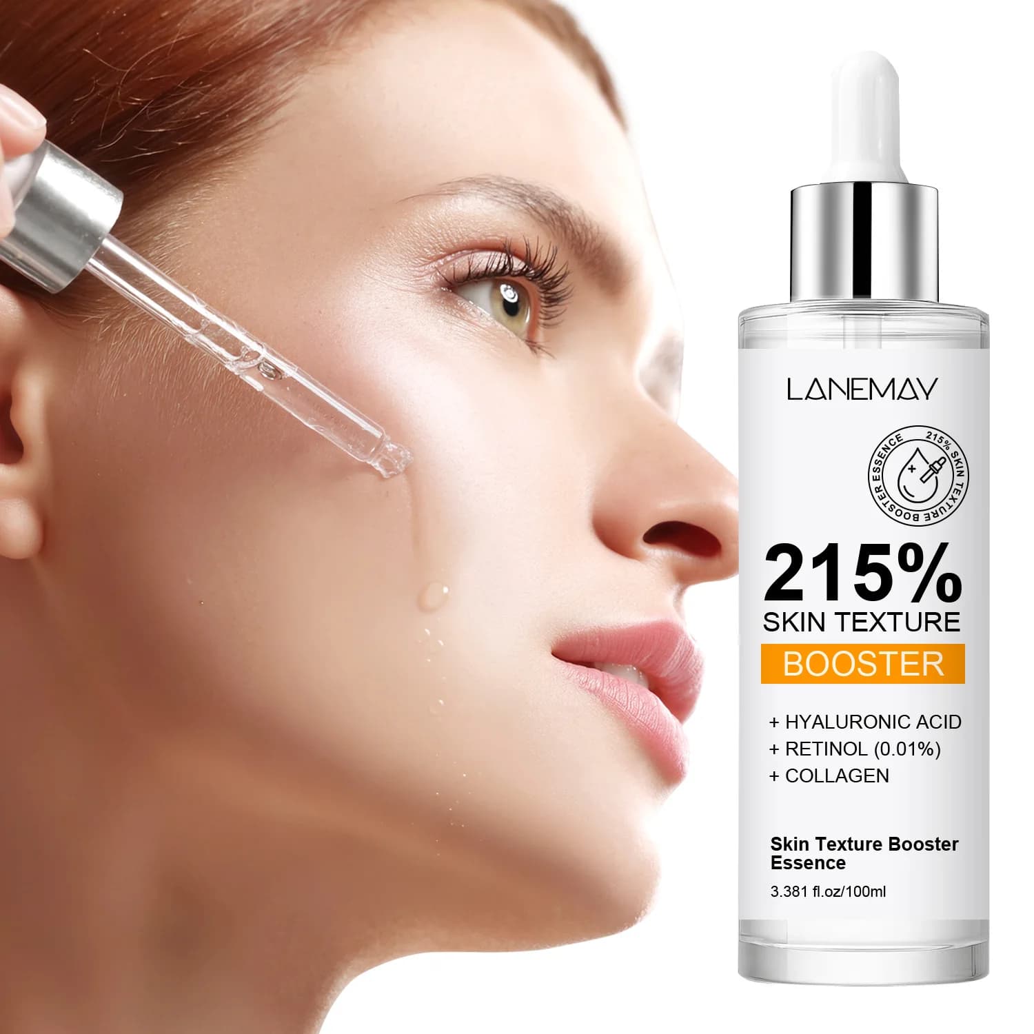 215% Skin Texture Booster Essence - 100ml Anti-Aging Serum with Hyaluronic Acid, Retinol & Collagen for Deep Hydration.