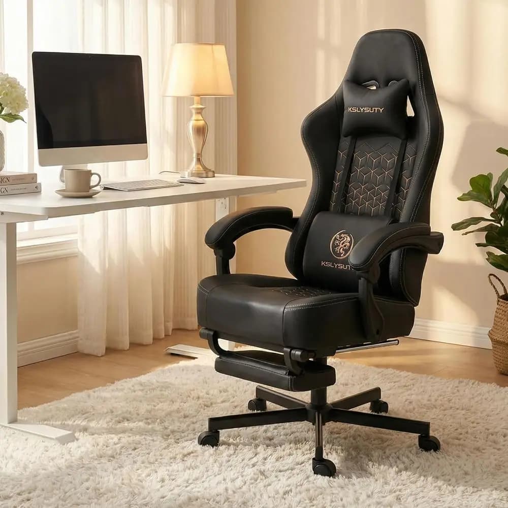 Ergonomic High-Back Gaming Chair for Adults with Massage, Swivel Comfort, Footrest, and Lumbar Support - Pro Black