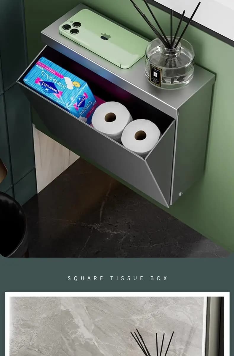 Porta carta igienica senza punzonatura, montaggio a parete, scatola per fazzoletti da bagno in acciaio inossidabile con ripiano portaoggetti, design moderno opaco